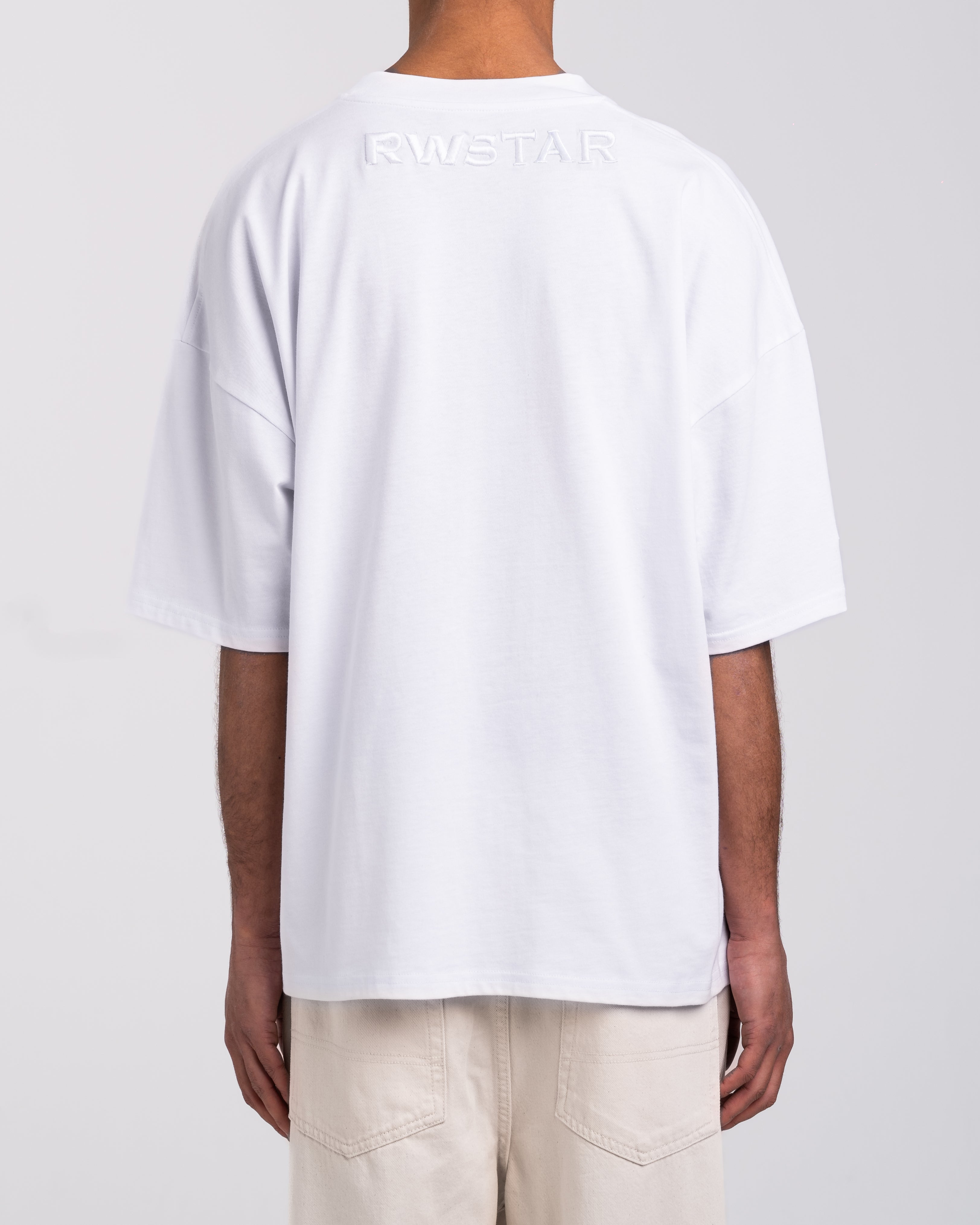 RAWSTAR Antares Astra Stellar T-Shirt in black – side view of model wearing the tee, luxury streetwear made in Italy.