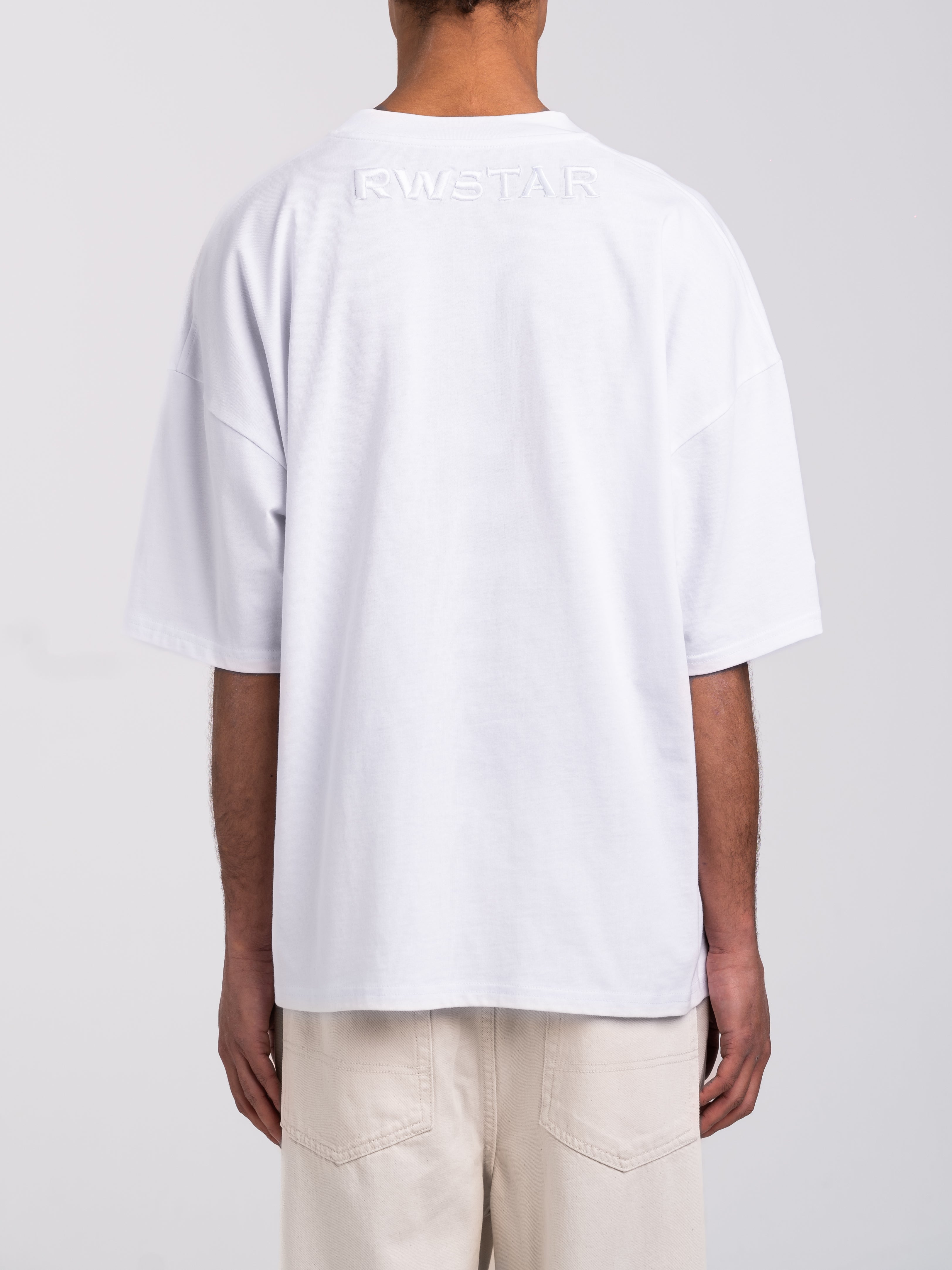 RAWSTAR Antares Astra Stellar T-Shirt in black – side view of model wearing the tee, luxury streetwear made in Italy.