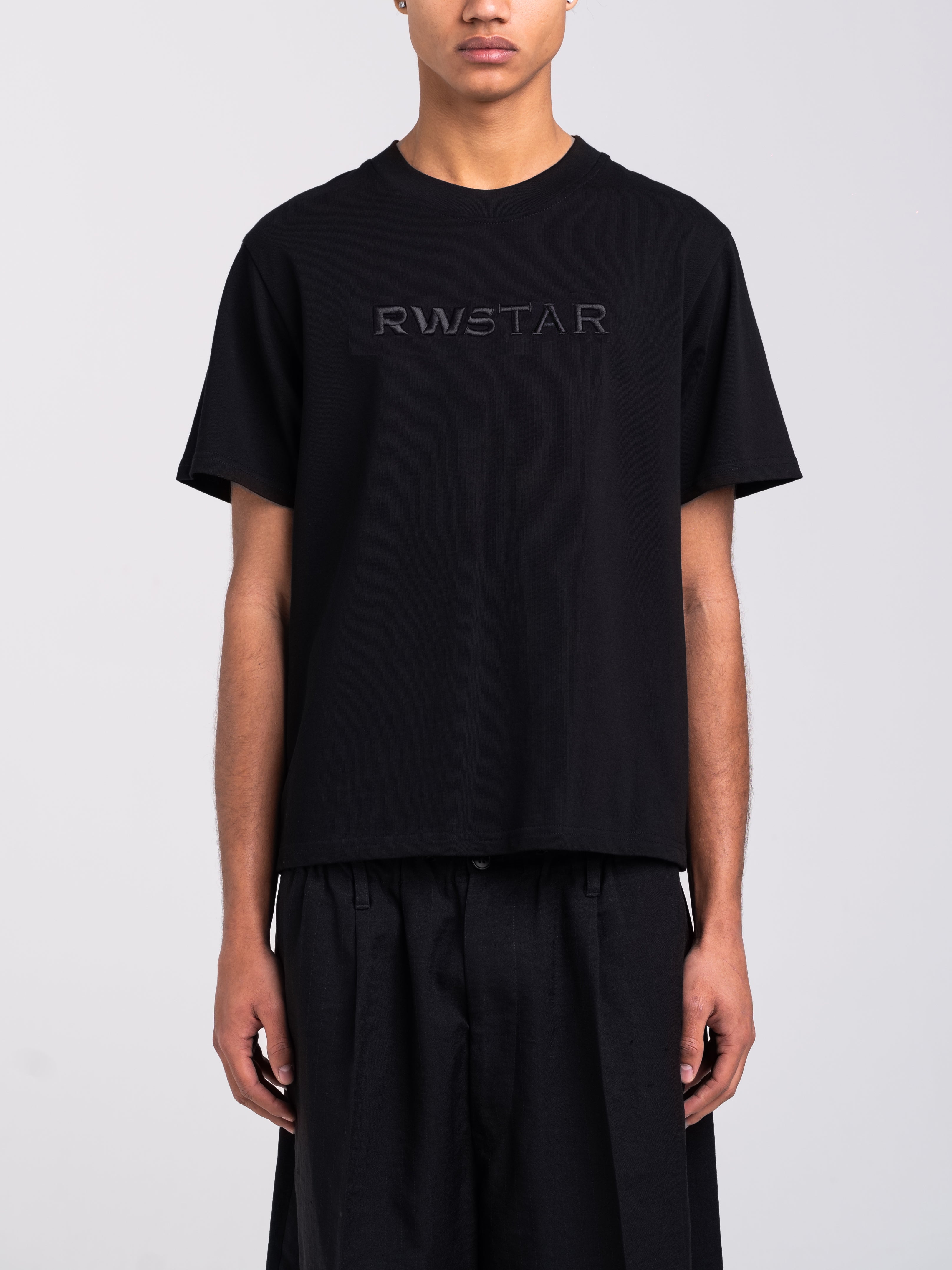 RAWSTAR Antares Acronym T-Shirt in black – front view, luxury streetwear made in Italy, limited edition oversized fit.