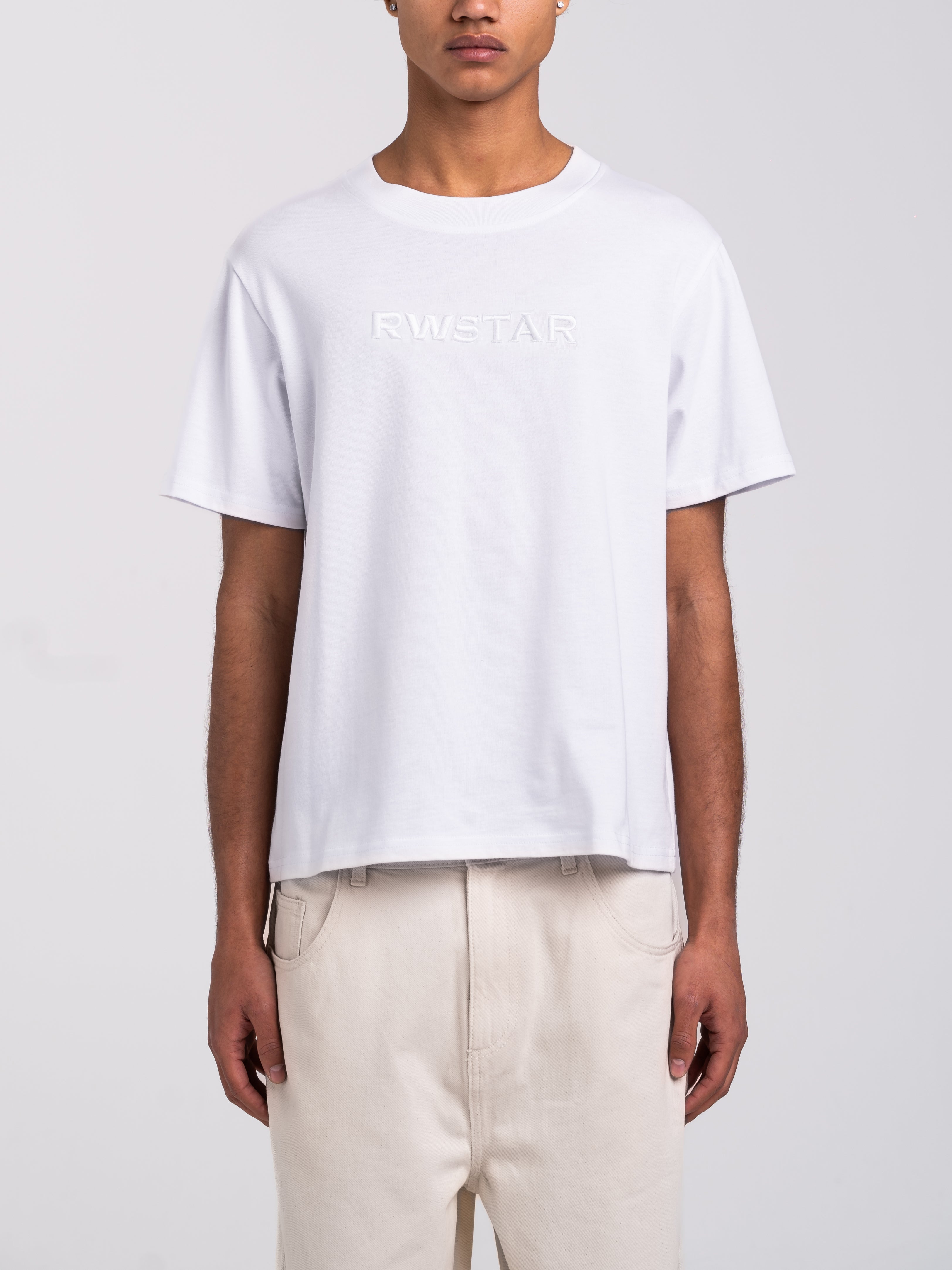 RAWSTAR Antares Acronym T-Shirt in white – front view, luxury streetwear made in Italy, limited edition.
