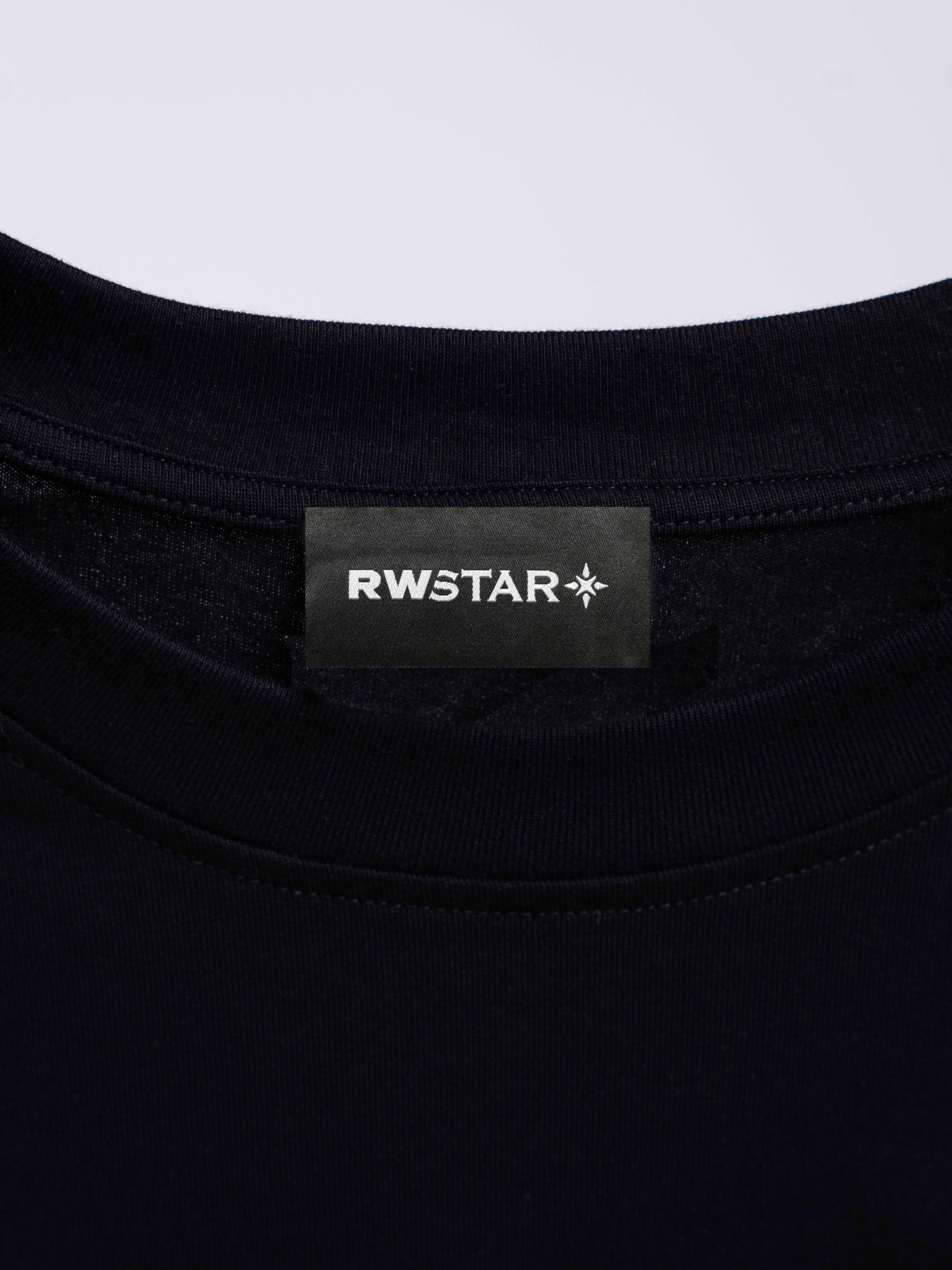 RAWSTAR Antares Astra Stellar T-Shirt – close-up of “Astra Stellar” high-rubber print and textured finish, handmade in Italy.