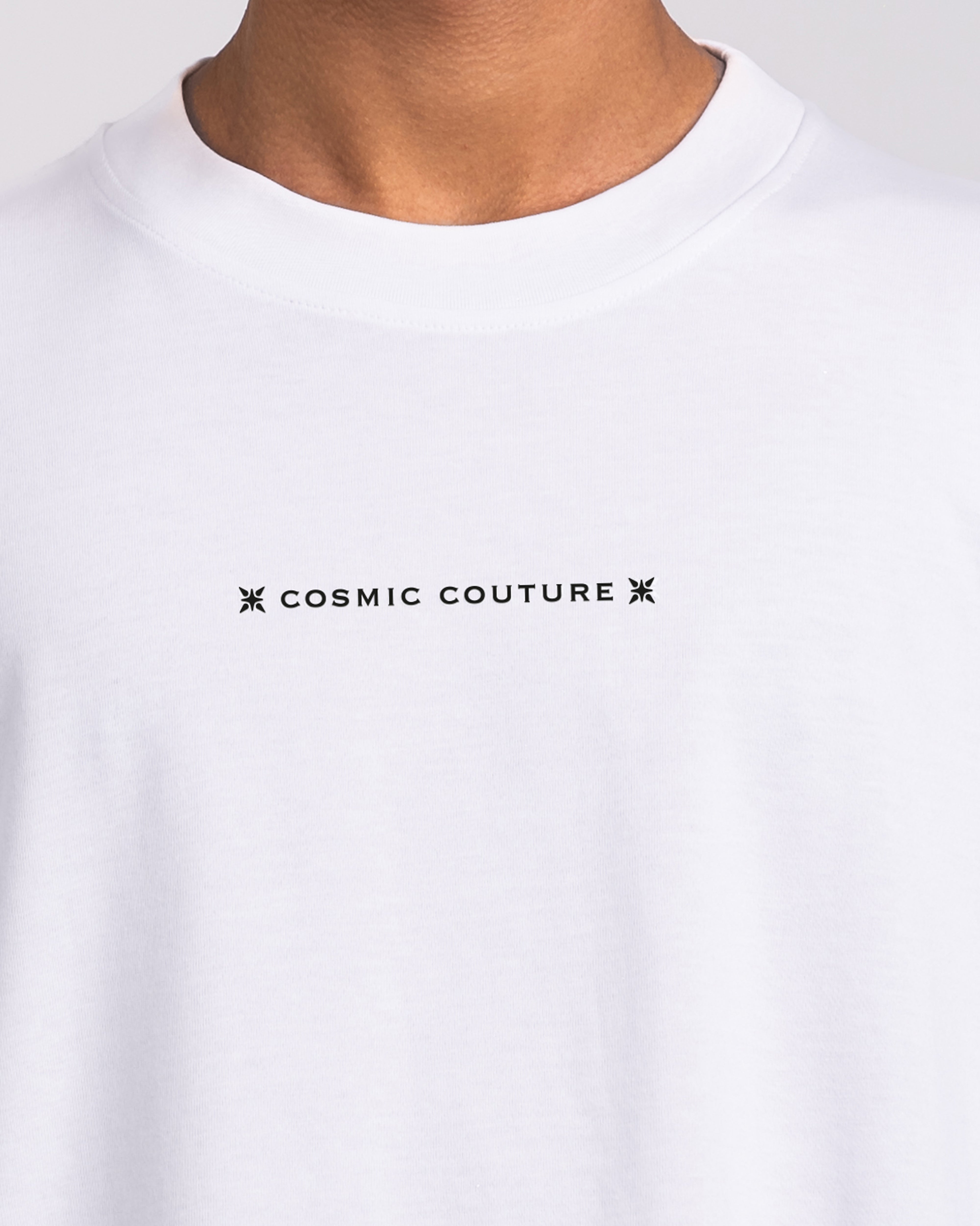 RAWSTAR Antares Cosmic Couture T-Shirt batch-number badge detail – luxury streetwear limited edition.