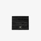 RAWSTAR Equinox card holder in black premium leather with crocodile texture — limited edition luxury accessory handmade in Italy.