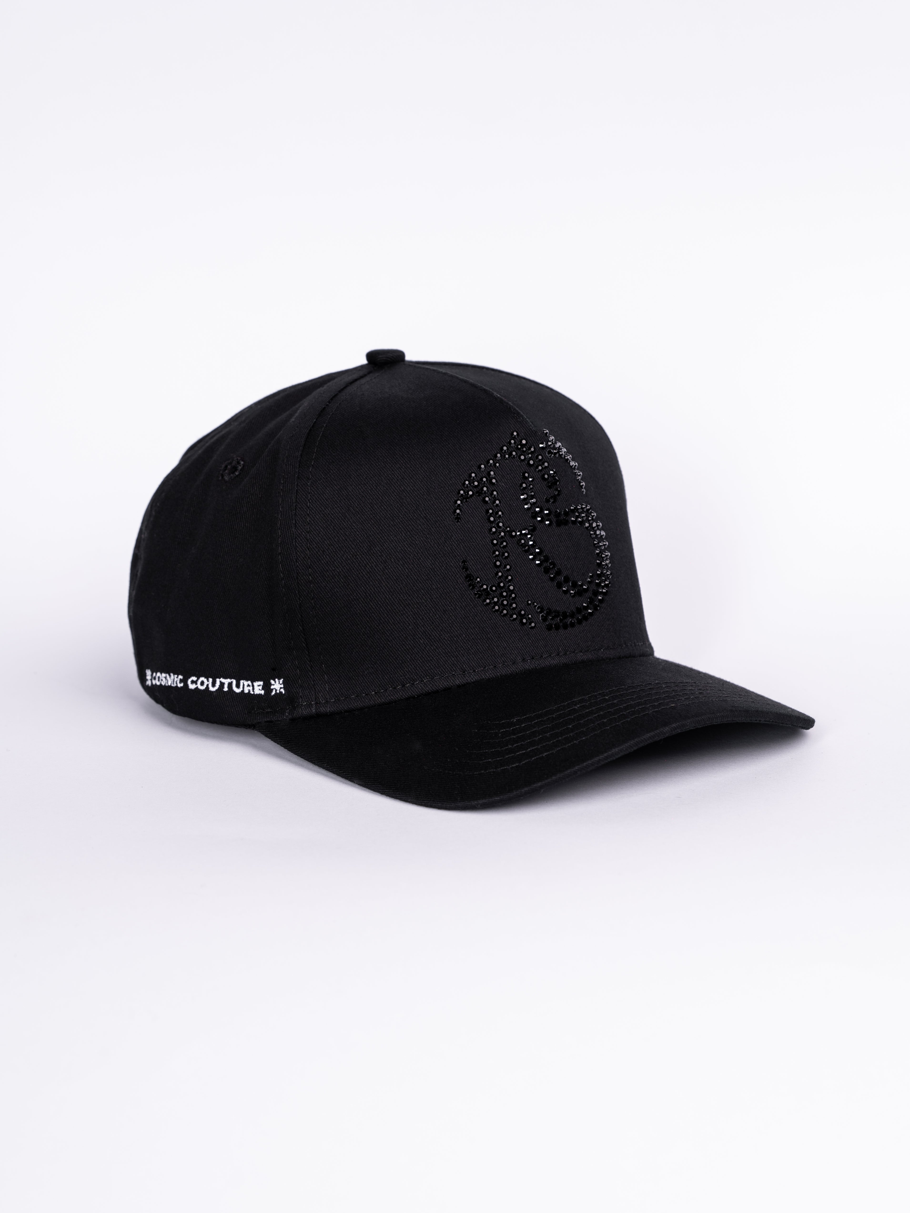 RAWSTAR Orion Trucker Hat in black – front view, luxury streetwear accessory handmade in Italy, limited edition.