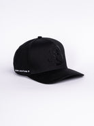 RAWSTAR Orion Trucker Hat in black – front view, luxury streetwear accessory handmade in Italy, limited edition.
