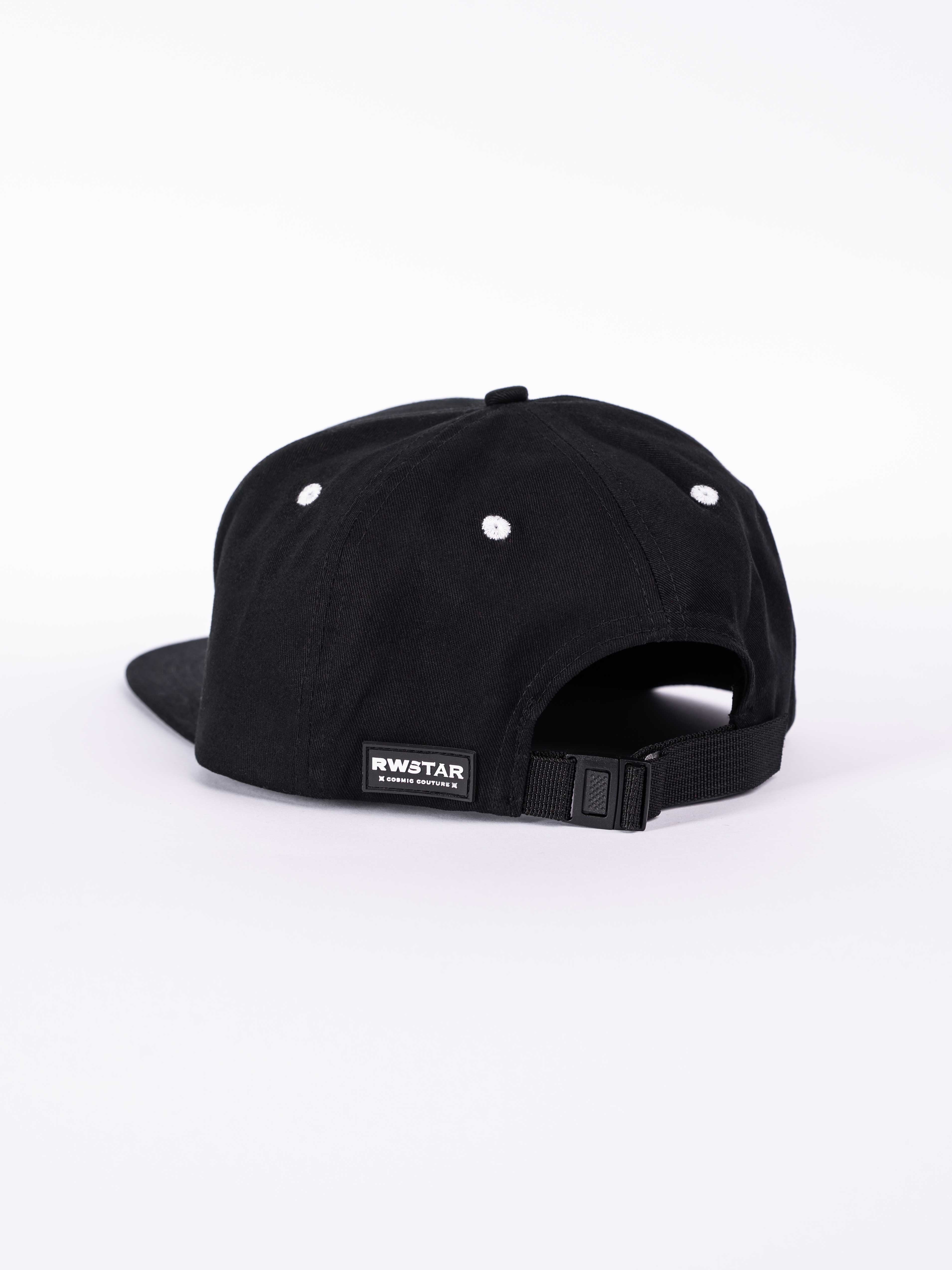 RAWSTAR Solaris Trucker Hat in black – interior label close-up “Made in Italy”, exclusive drop.