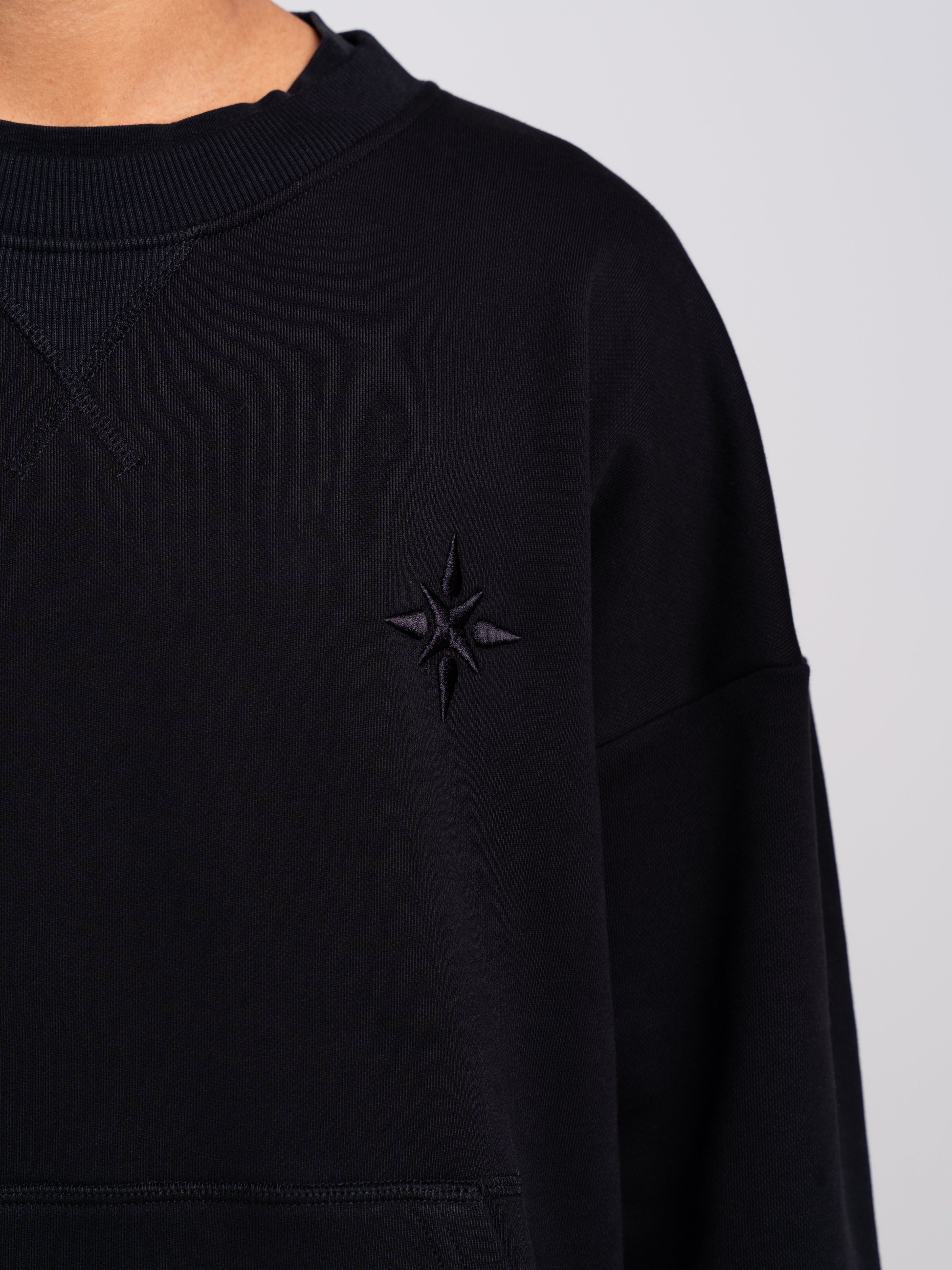 RAWSTAR Vega Star Sweatshirt – detailed view of embroidered chest design, limited edition drop.