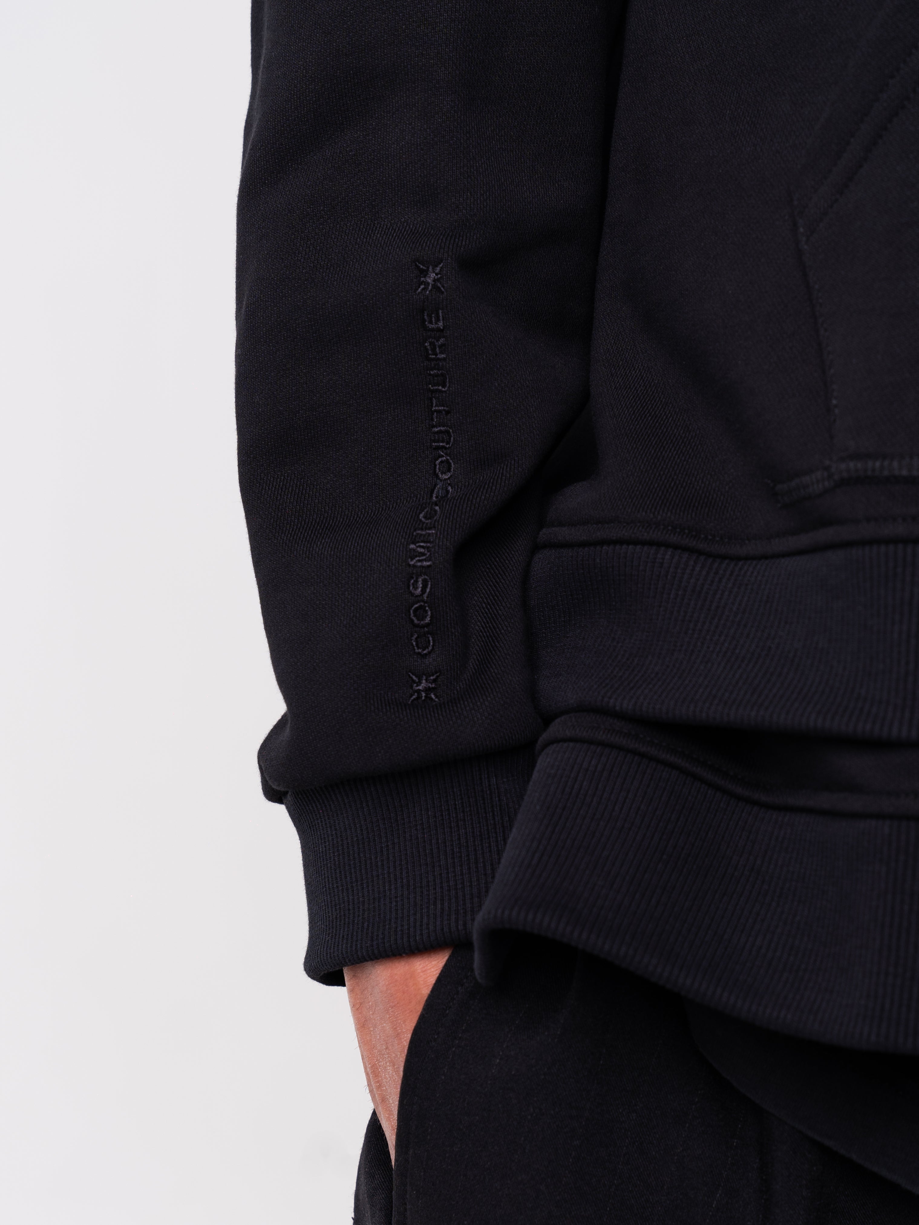 RAWSTAR Vega Star Sweatshirt – close-up of sleeve cuff and texture detail, handcrafted in Italy.